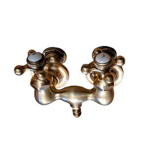 Vintage Solid Brass Clawfoot Tub Faucet Porcelain Center Cap Control Knobs